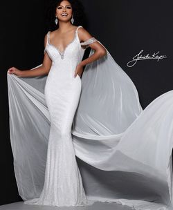 Style 2440 Johnathan Kayne White Size 8 Floor Length 2440 Jersey Pageant Train Dress on Queenly