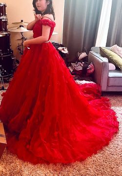 One More Couture Red Size 4 Pageant Prom Ball gown on Queenly