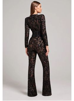 Nadine merabi Black Size 8 Floor Length Sequined Long Sleeve Appearance Jumpsuit Dress on Queenly