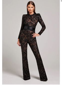 Nadine merabi Black Size 8 Floor Length Sequined Long Sleeve Appearance Jumpsuit Dress on Queenly