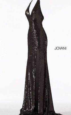 Style 62360 Jovani Black Size 10 Backless Prom Straight Side slit Dress on Queenly