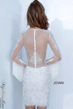 Jovani White Size 10 Long Sleeve Fitted Bridal Shower Cocktail Dress on Queenly
