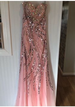 Style 6286 Alyce Paris Pink Size 0 Jersey Floor Length Plunge Straight Dress on Queenly
