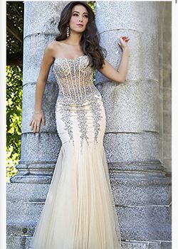 Style 5908 Jovani Nude Size 6 Jersey Floor Length 5908 Mermaid Dress on Queenly