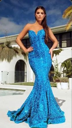 Style PS1220 Portia and Scarlett Blue Size 6 Pageant Mermaid Dress on Queenly