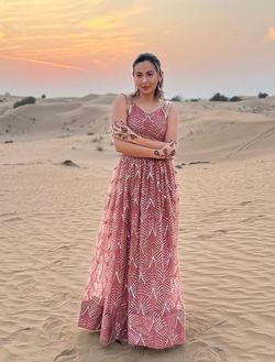 Sarees Bazaar Pink Size 4 Plunge Floor Length Straight Dress on Queenly