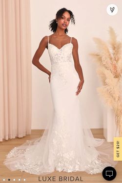 Style 2063916 Lulus White Size 2 Lace Wedding Floor Length Mermaid Dress on Queenly