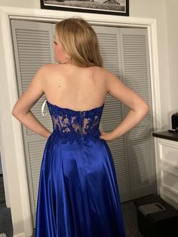 Style 55475 Sherri Hill Blue Size 4 Floor Length Corset Ball gown on Queenly