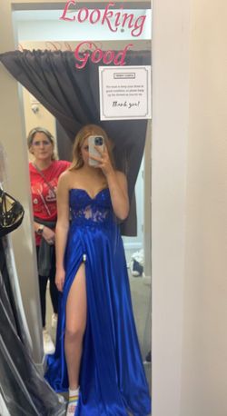 Style 55475 Sherri Hill Blue Size 4 Floor Length Corset Ball gown on Queenly