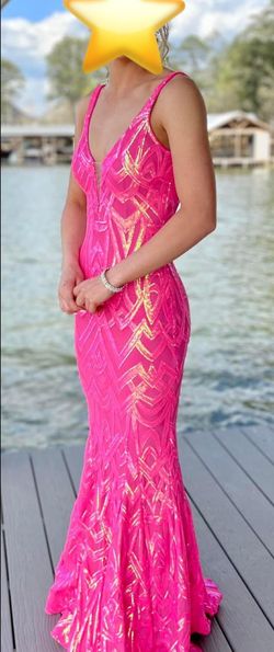 Jovani Pink Size 2 Floor Length Jersey Plunge 50 Off Mermaid Dress on Queenly