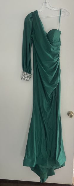 Amelia Couture Green Size 2 50 Off Floor Length Jersey One Shoulder Side slit Dress on Queenly
