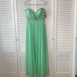 Style 71503 Sparkle Green Size 14 Floor Length Military Strapless Straight Dress on Queenly