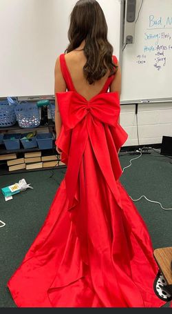 Jovani Red Size 00 Floor Length Satin Plunge Mermaid Dress on Queenly