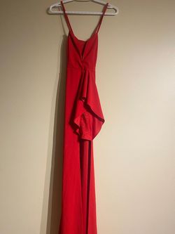 Bee Daring Couture Red Size 4 Floor Length Wedding Guest Tall Height Side slit Dress on Queenly
