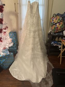 Style CY516 Monique luo White Size 12 Ruffles Medium Height Floor Length Strapless Ball gown on Queenly