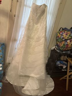 Style CY516 Monique luo White Size 12 Ruffles Medium Height Floor Length Strapless Ball gown on Queenly