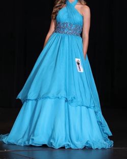 Johnathan Kayne Blue Size 0 Pageant Wedding Guest Medium Height Ball gown on Queenly
