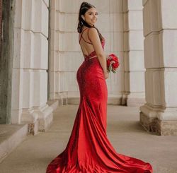 Ellie Wilde Red Size 00 Floor Length Train Cut Out Prom 50 Off Mermaid Dress on Queenly