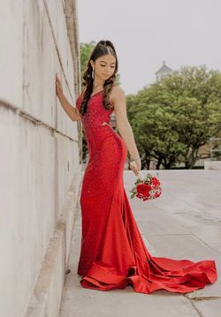 Ellie Wilde Red Size 00 Prom Plunge Floor Length Mermaid Dress on Queenly
