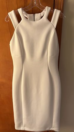 Calvin Klein White Size 6 70 Off Swoop Jersey Appearance Cocktail Dress on Queenly