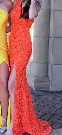 Sherri Hill Orange Size 4 Wedding Guest Floor Length Side slit Dress on Queenly