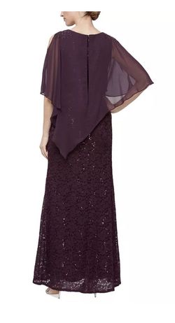 SLNY Purple Size 16 Jersey Sequined Swoop Cape A-line Dress on Queenly