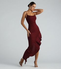 Style 05002-7765 Windsor Red Size 4 Jersey Tall Height Spaghetti Strap Side slit Dress on Queenly