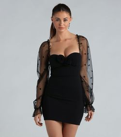 Style 05101-2691 Windsor Black Size 4 Velvet Floral Long Sleeve Nightclub Cocktail Dress on Queenly