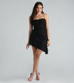 Style 05101-2709 Windsor Black Size 0 Halter Mini Wedding Guest Side slit Dress on Queenly
