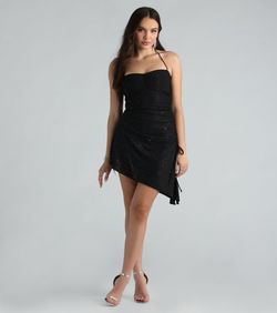 Style 05101-2709 Windsor Black Size 4 Tall Height Halter Spaghetti Strap Side slit Dress on Queenly