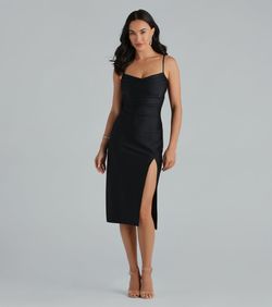 Style 05101-2879 Windsor Black Size 12 Party Tall Height Wedding Guest Side slit Dress on Queenly