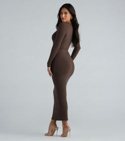 Style 05102-5331 Windsor Brown Size 4 Mini Floor Length Jersey Tall Height Straight Dress on Queenly