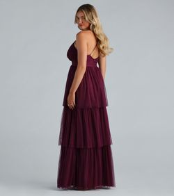Style 05002-7763 Windsor Purple Size 0 Military Bridesmaid Tulle Floor Length Straight Dress on Queenly