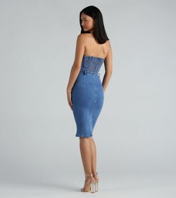 Style 05102-5283 Windsor Blue Size 4 Pockets Strapless Cocktail Dress on Queenly