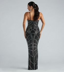 Style 05002-2956 Windsor Black Size 0 Sheer Prom Jersey Pattern Side slit Dress on Queenly