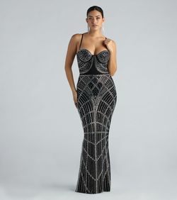 Style 05002-2956 Windsor Black Size 8 Jewelled Pattern Side slit Dress on Queenly