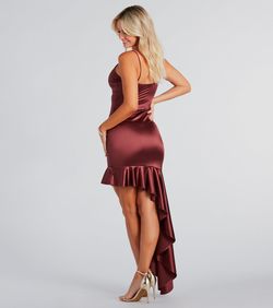 Style 05002-7840 Windsor Red Size 0 Satin Party Military Cocktail Straight Dress on Queenly