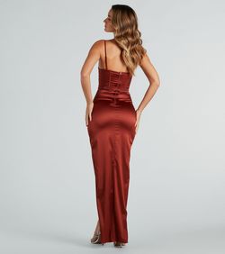 Style 05002-7833 Windsor Red Size 4 05002-7833 Wedding Guest Sweetheart Spaghetti Strap Jersey Side slit Dress on Queenly