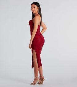 Style 05001-2011 Windsor Red Size 0 Prom Party Padded Spaghetti Strap Jersey Side slit Dress on Queenly