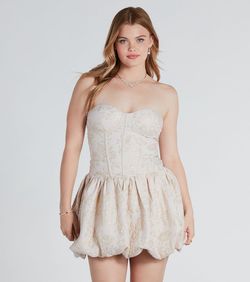 Style 05001-2056 Windsor Gold Size 4 Sweetheart Jersey Floral Strapless Cocktail Dress on Queenly