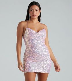 Style 05001-1788 Windsor Pink Size 12 05001-1788 Sequined Nightclub Cocktail Dress on Queenly