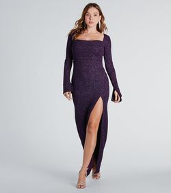 Style 05002-7627 Windsor Purple Size 0 Flare Sleeves Long Sleeve Side slit Dress on Queenly