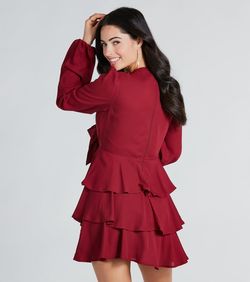 Style 05101-2919 Windsor Red Size 0 Long Sleeve Mini Sorority Cocktail Dress on Queenly