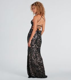 Style 05002-7713 Windsor Black Size 8 Tall Height Padded Sequined Spaghetti Strap Side slit Dress on Queenly