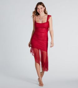 Style 05101-2705 Windsor Red Size 4 Sheer Spaghetti Strap Cocktail Dress on Queenly