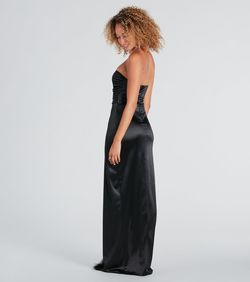 Style 05002-7270 Windsor Black Size 4 Jersey Tall Height Sorority Strapless Side slit Dress on Queenly