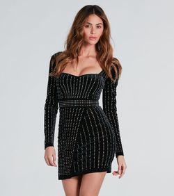 Style 05001-1877 Windsor Black Size 4 Long Sleeve Shiny Party Cocktail Dress on Queenly