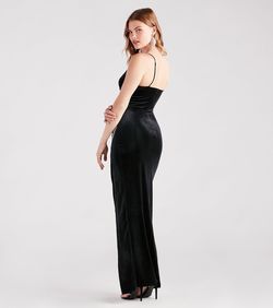 Style 05002-7271 Windsor Black Size 4 Party Jersey 05002-7271 Velvet Spaghetti Strap Side slit Dress on Queenly