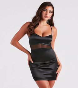 Style 05103-5020 Windsor Black Size 12 Mini V Neck Nightclub Cocktail Dress on Queenly