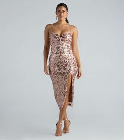 Style 05001-1644 Windsor Pink Size 4 Spaghetti Strap Sheer Side slit Dress on Queenly